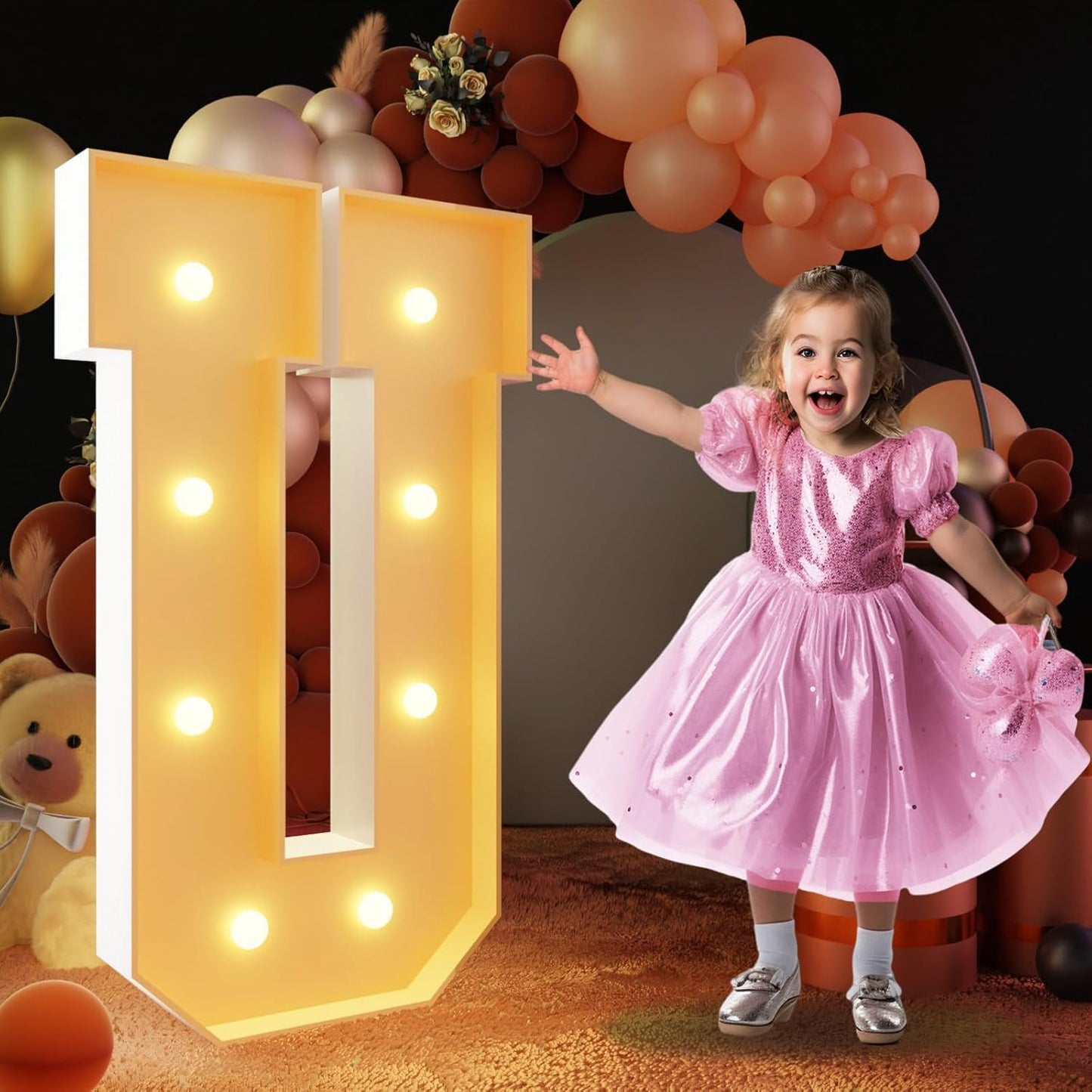 imprsv 3FT Block Marquee Letters Light Up Letters for Birthday Baby Shower Party Backdrop Decor, Large Light Up U for Wedding Decorations Engagement Party Decorations