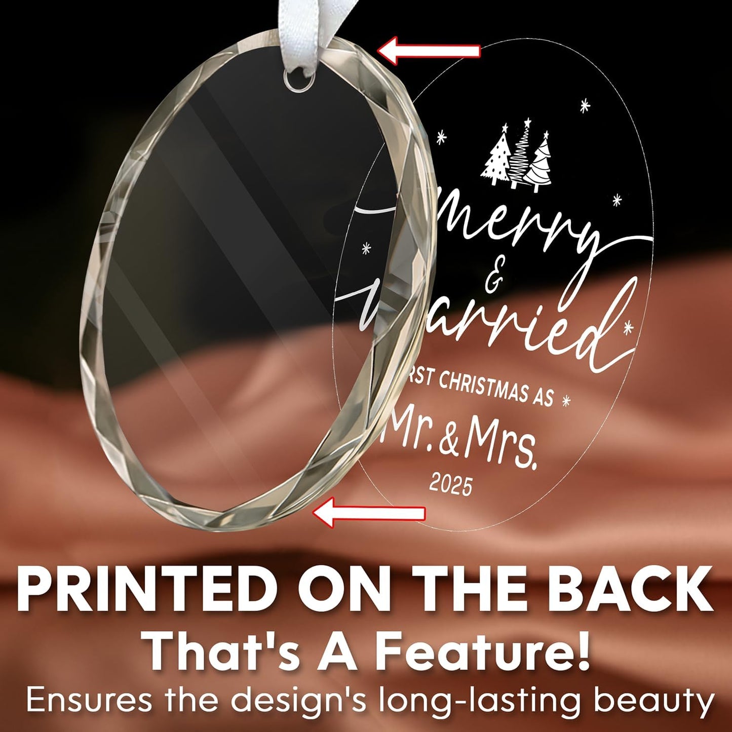 HEXMOZ Wedding Gifts for Couples 2025 - First Christmas Married Glass Ornament, Mr and Mrs Gifts, Wedding Ideas for Newly Wed, Just Married Couple, Bride - Bridal Shower Gift 1st Christmas Merry Decor