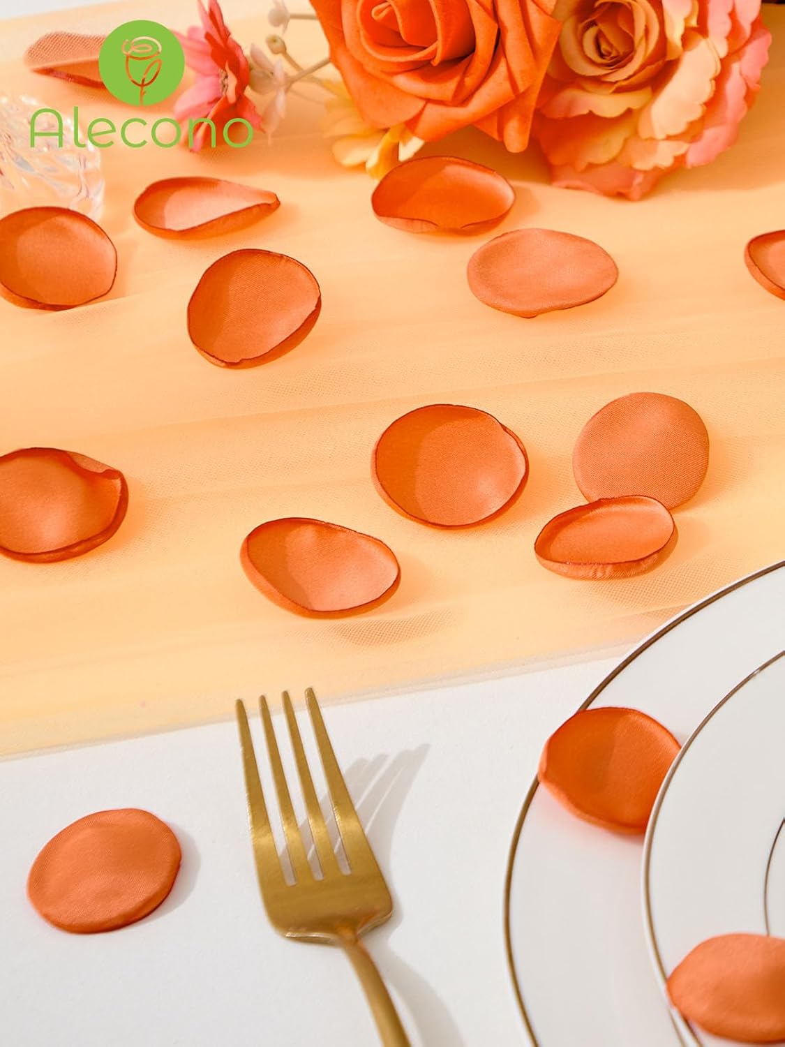 Alecono 𝟰𝟬𝟬𝙋𝙘𝙨 Silk Rose Petals, Faux Orange Flower Petals for Wedding Proposal Flower Girl Basket, Petals Bulk for Dinner Table Centerpieces Party Romantic Night Decoration