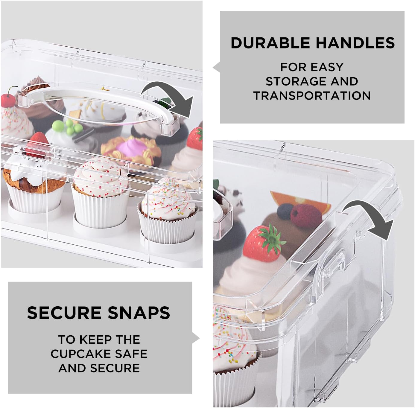 Two Tier Cupcake Carrier, White Stackable Cupcake Holder Carries for 24 Standard-Size Cupcakes, Reusable Detachable Cupcake Box