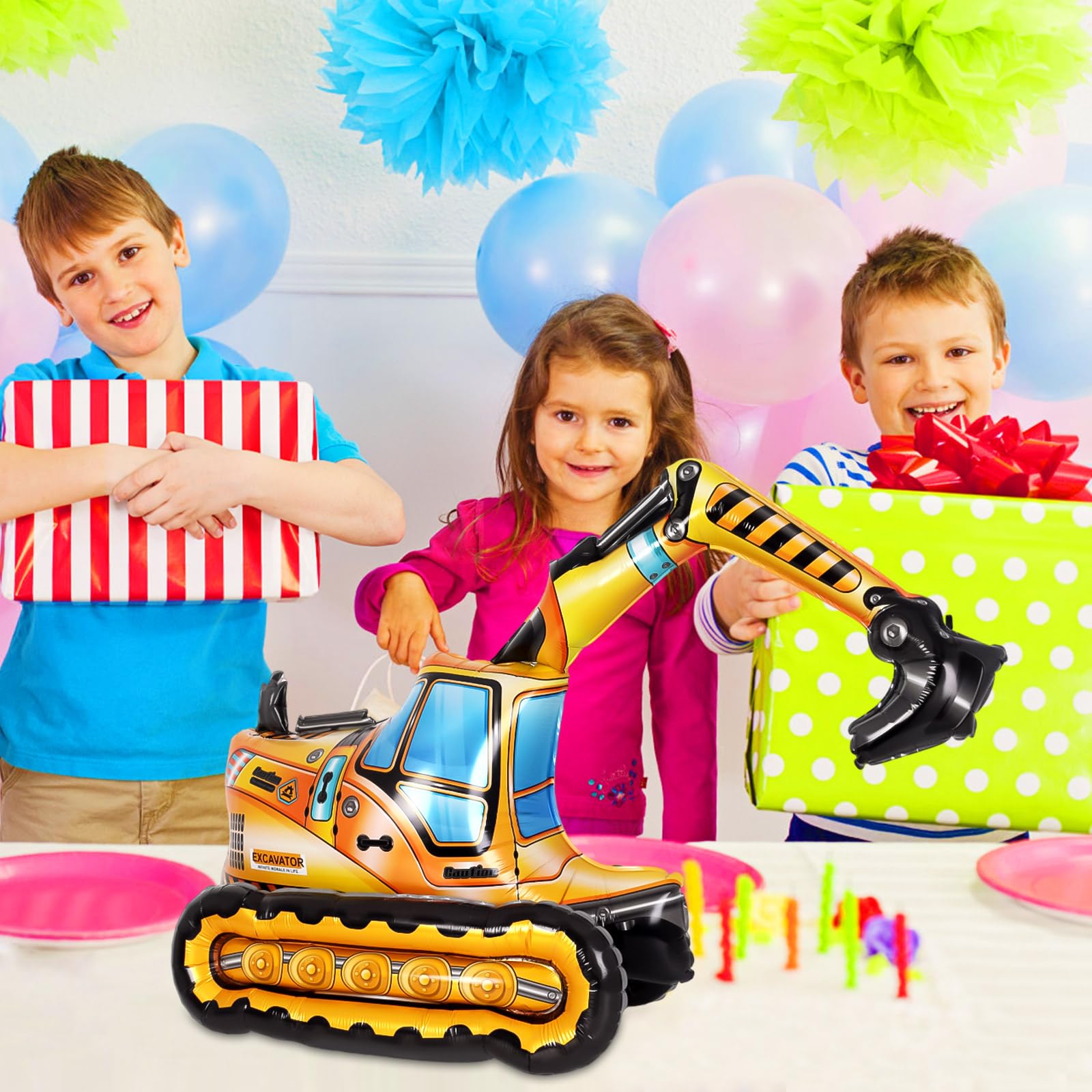 YOTHORN Self Standing 4D Foil Construction Balloon,Large Excavator Balloon, Digger Engineering