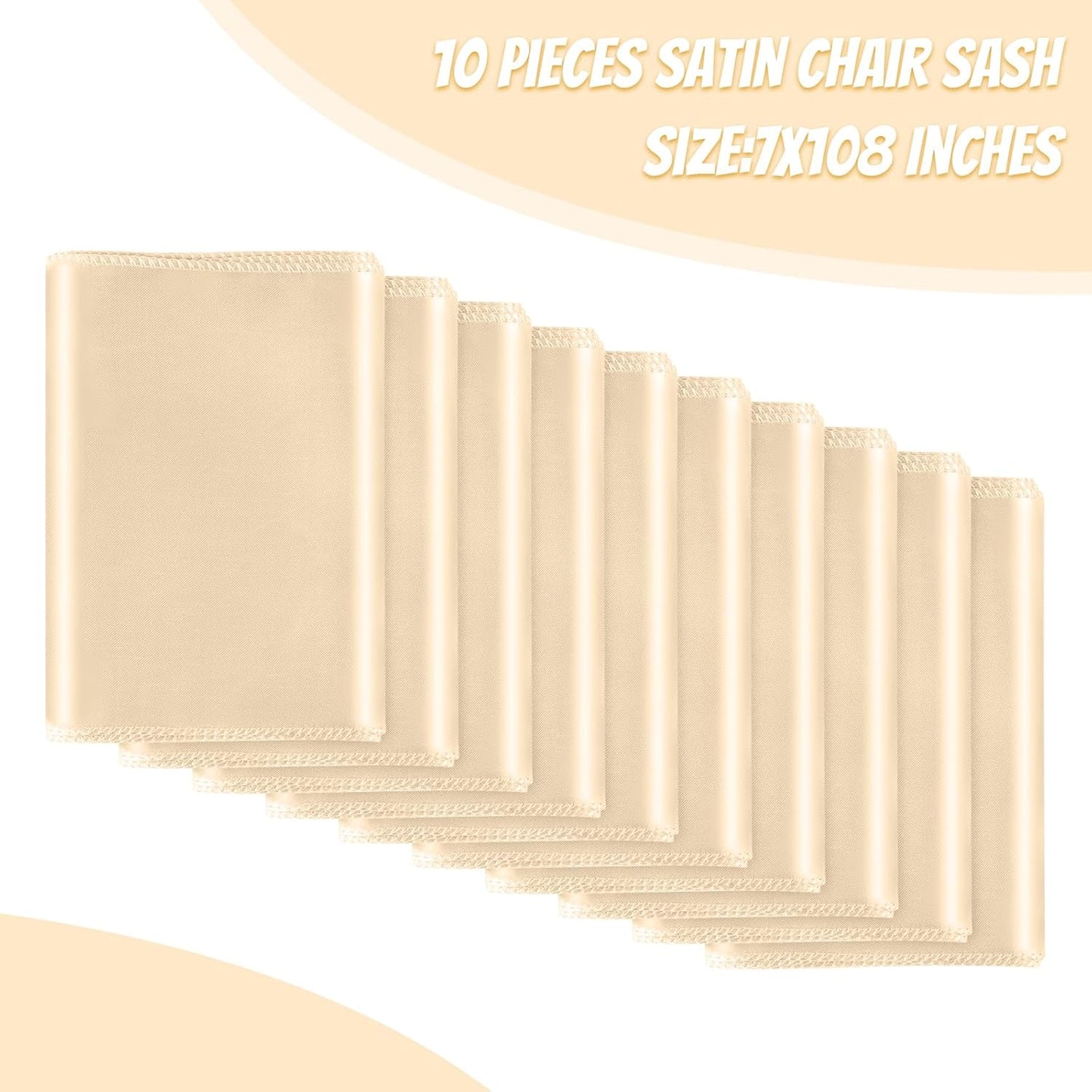 10 PCS Satin Chair Sashes Bows Universal Chair Ribbon Ties Back Sash for Wedding Party Reception Events Banquets Hotel Event Chair Cover Decoration (Champagne 7x108 inch)