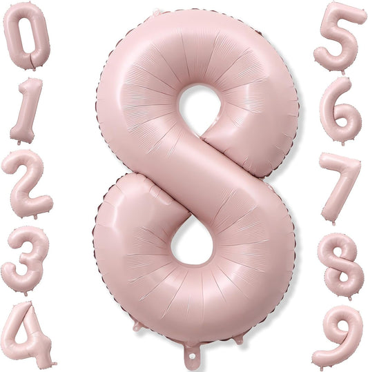Pastel Pink 8 Balloons, 40" Giant Helium Foil Number Balloon 0-9 Blush Pink Number Balloon 8 for Girls, Self Inflating Digit 8 Balloons for 8th Birthday Women Anniversary Princess Party Decorations