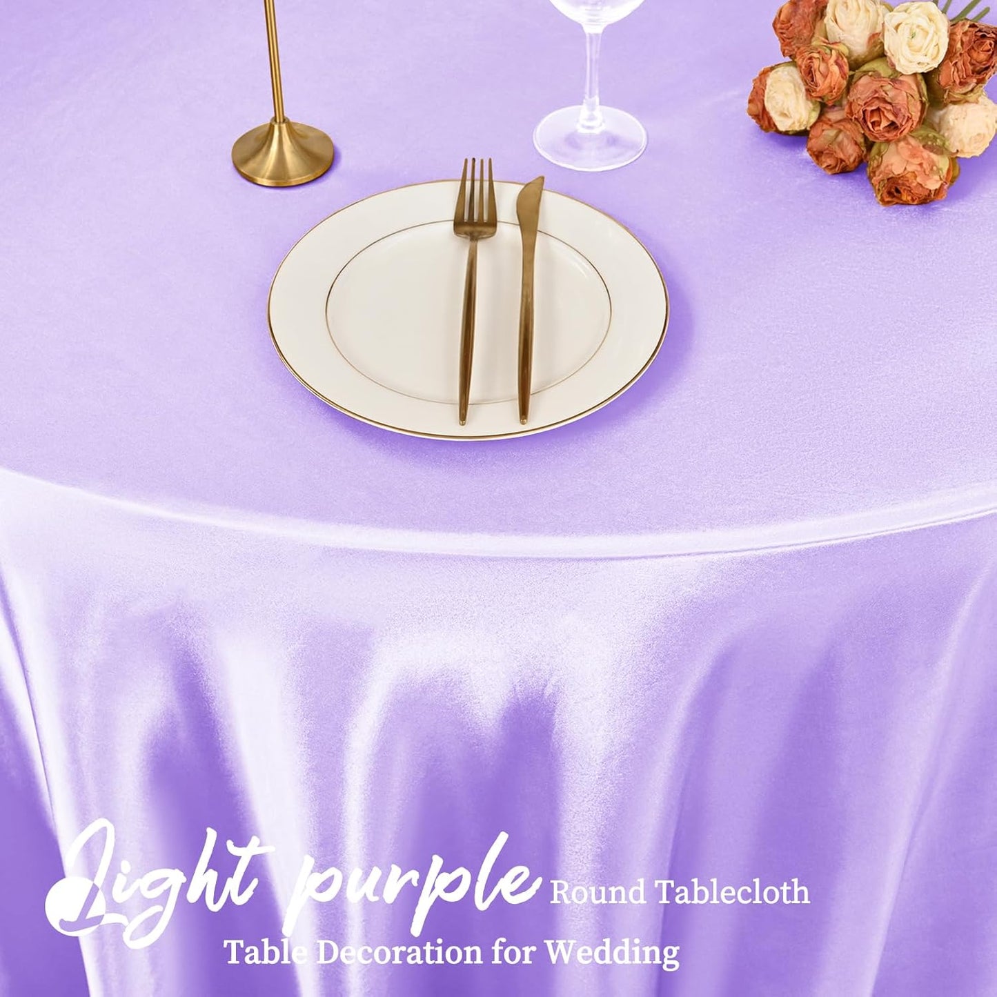 fani 12 Pack 108 Inch Lavender Satin Tablecloth - Silky Round Tablecloth Overlay Smooth Fabric Table Cover, Bright Table Decoration for Wedding Party Banquet Events Restaurant Kitchen Dining
