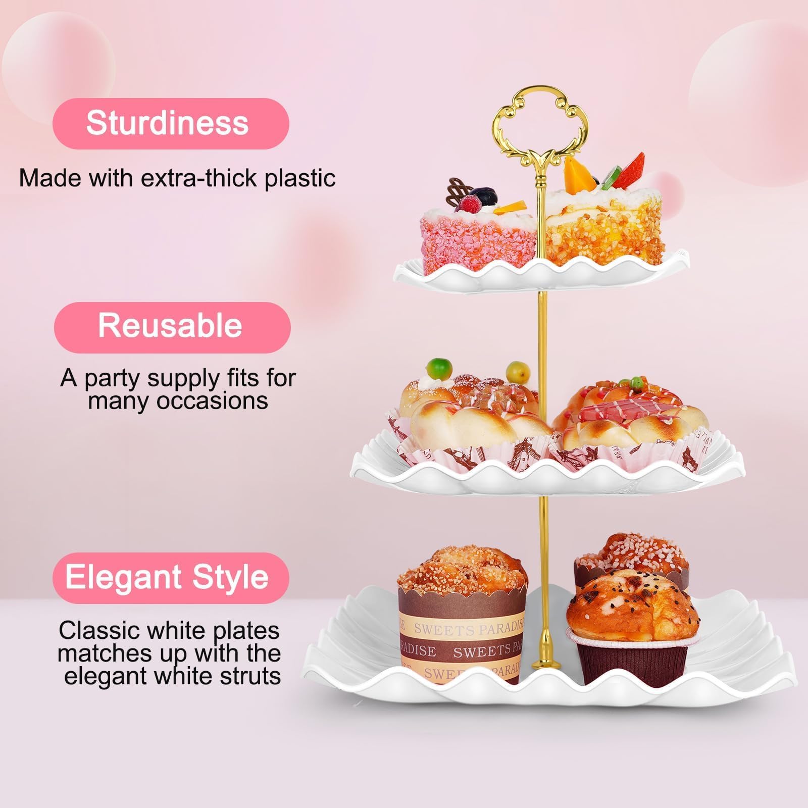 5 Pcs Dessert Table Display Set - 2 Pcs 3-Tier Dessert Display Stands & 3 Pcs Serving Tray