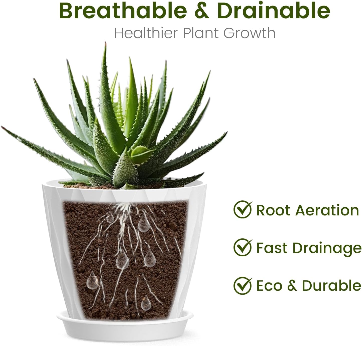 12 Pack 4 Inch Small Plant Pots with Saucers, Waffle Texture Plastic Planters with Drainage Holes for Indoor and Outdoor Plants, Flowers, Herbs, Succulents, and Seedlings, White