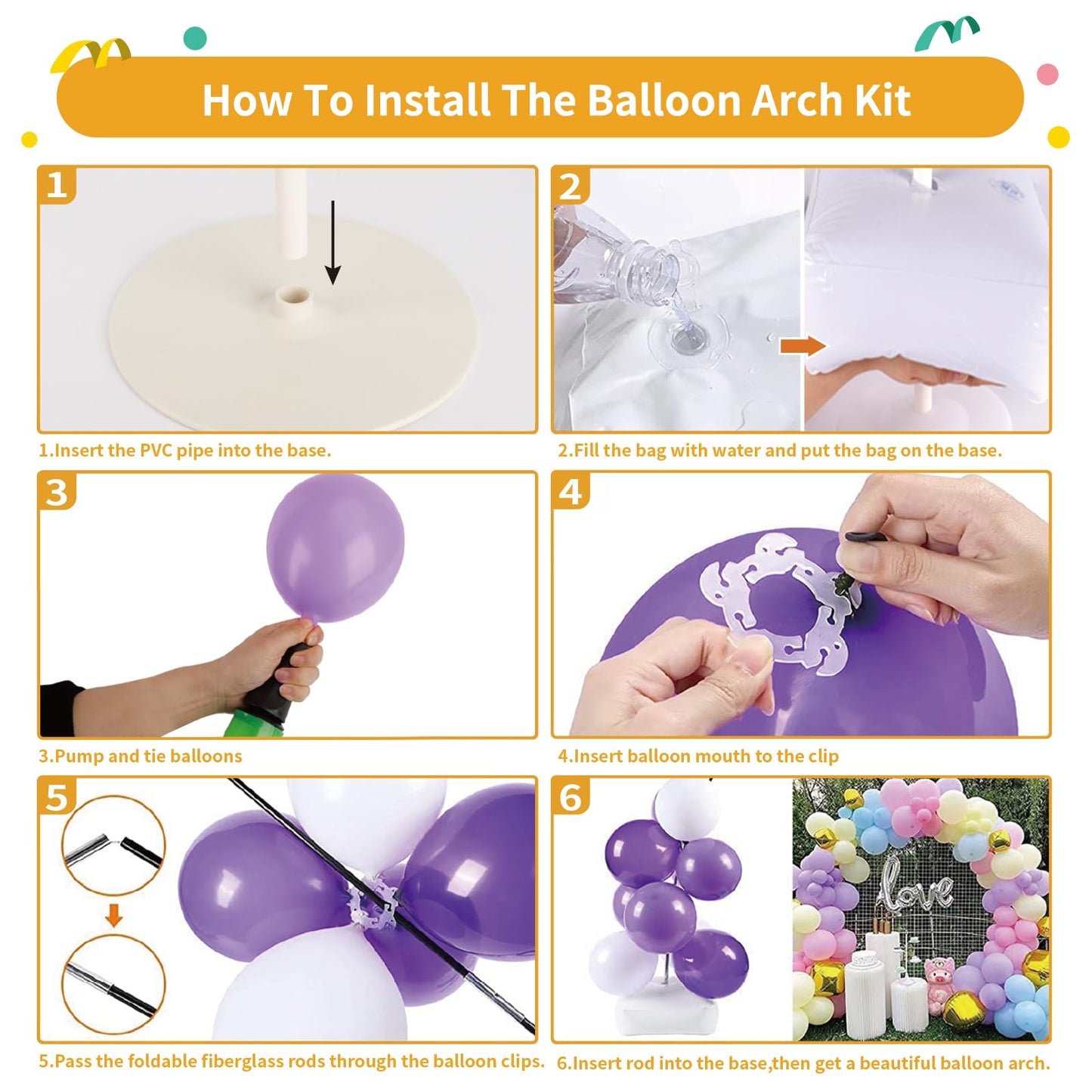 RUBFAC Balloon Arch Kit, 8ft Tall & 9ft Wide Adjustable Balloon Arch Frame Stand with 2 PVC Bases,2