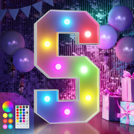 imprsv 3FT Colorful Marquee Light Up Letters S, 18 Colors Large Light up Letters Alphabet Sign with Remote, Big Marry Me Sign, Birthday Party Decorations Baby Shower Anniversary Wedding Decoration