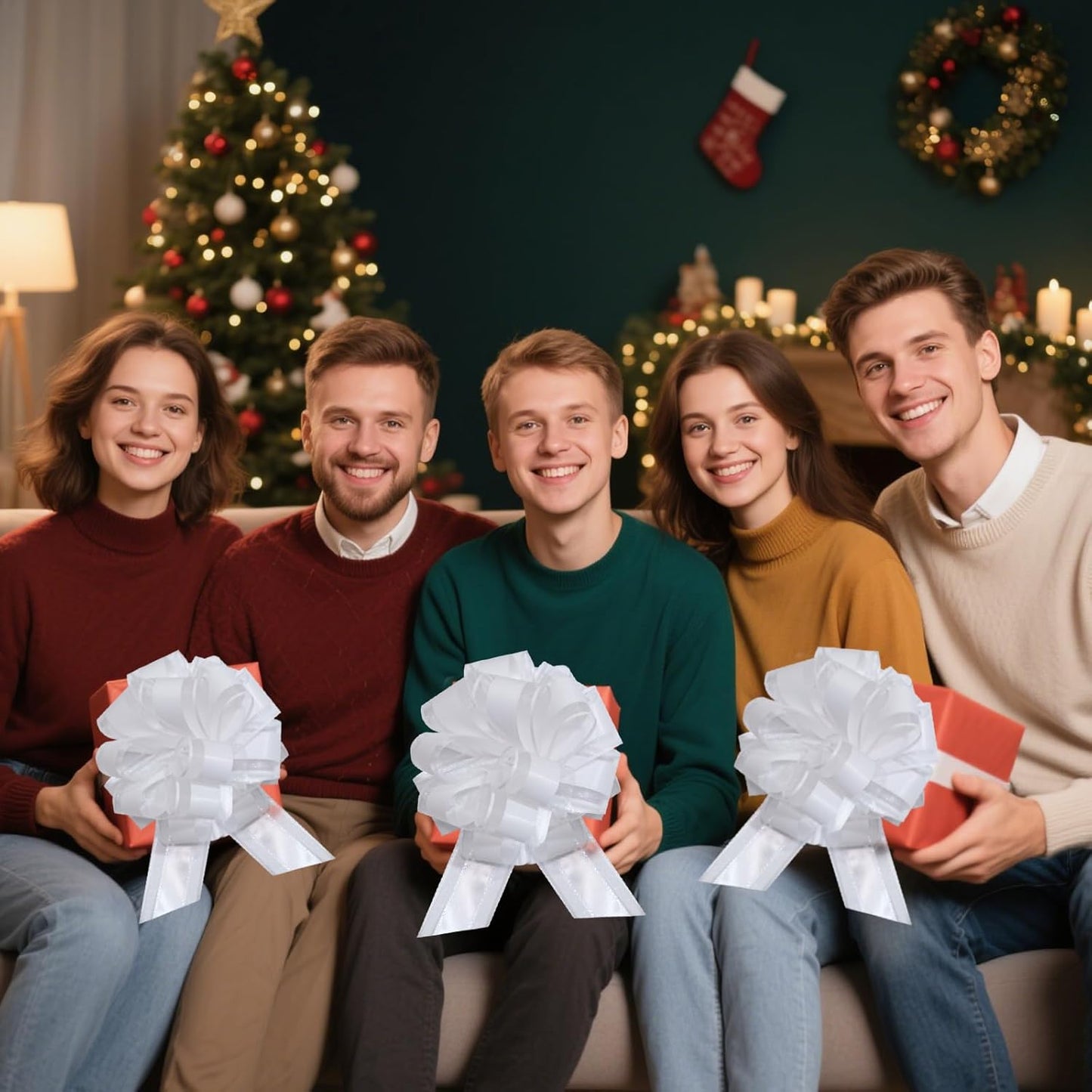 12 PCS 6 Inch Large Pull Organza White Bows - Perfect for Gift Wrapping, Wedding Decor, Car Bows, Birthday Parties, Christmas and Valentine's Day