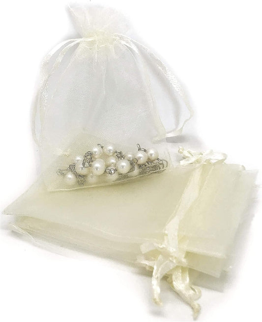 TheDisplayGuys 48-Pack 6x8 Cream/Beige Sheer Organza Gift Bags with Drawstring, Jewelry Candy Treat Wedding Party Favors Mesh Pouch