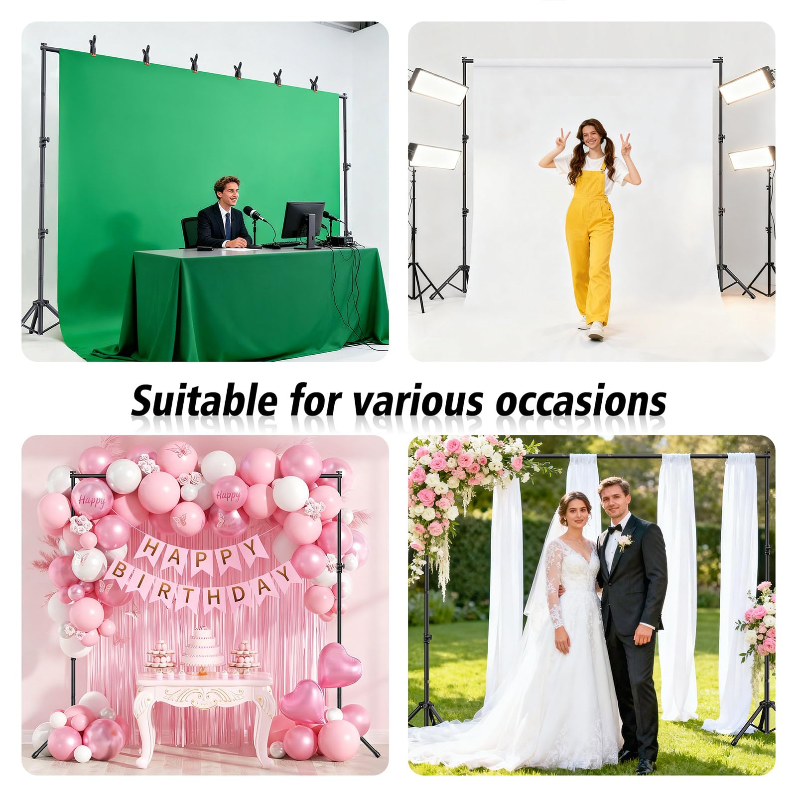 Forlogic Backdrop Stand 10x7.5ft(WxH),Portable Adjustable Photo Back Drop Stand for Party