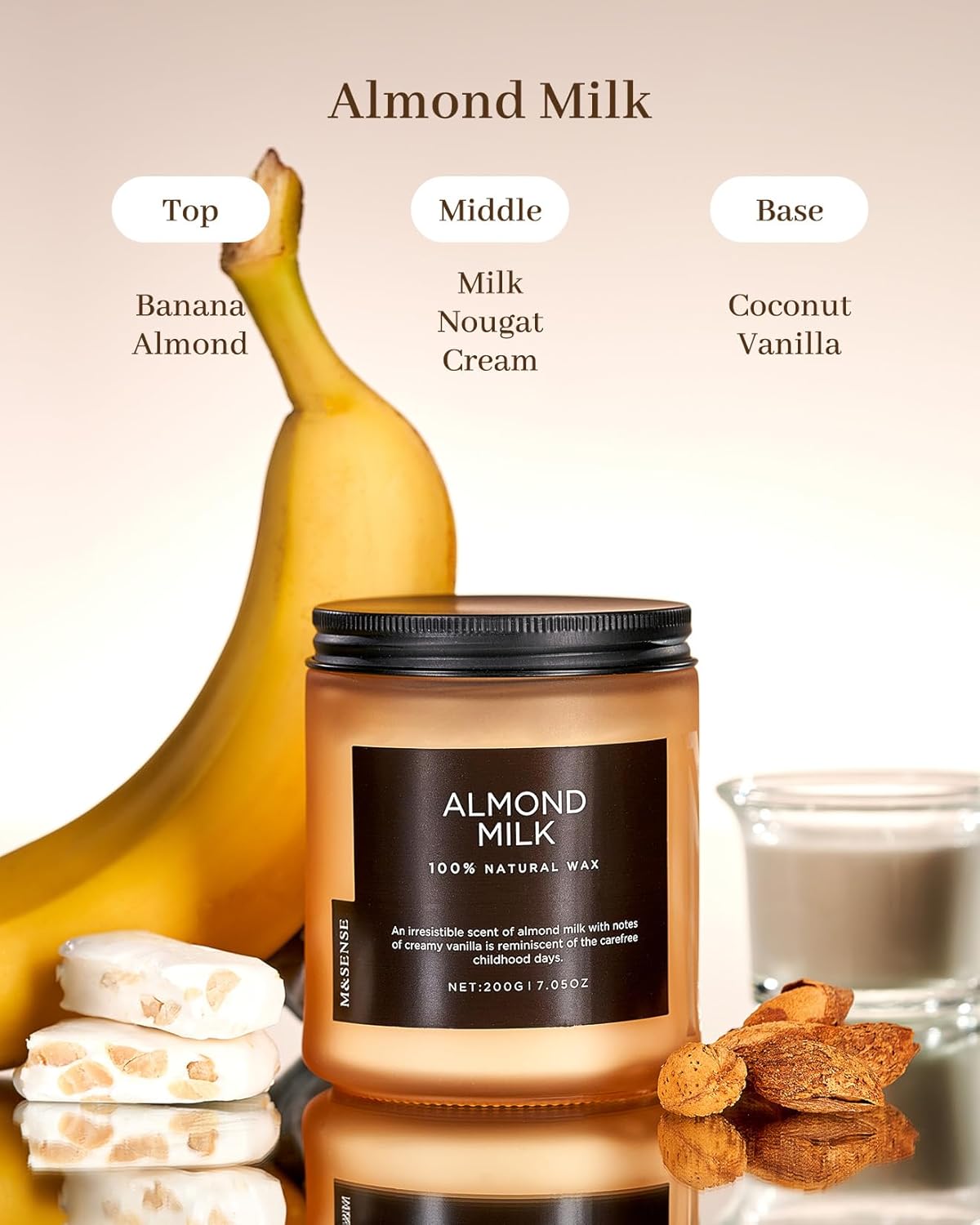 M&SENSE Creamy Vanilla Scented Candle, Clean Non Toxic for Women Teacher Friends, 7.05oz 50 Hours Bunr Time for Holiday Gifts, Single Wick Soy Wax Clean Candle Home Sweet for Housewarming