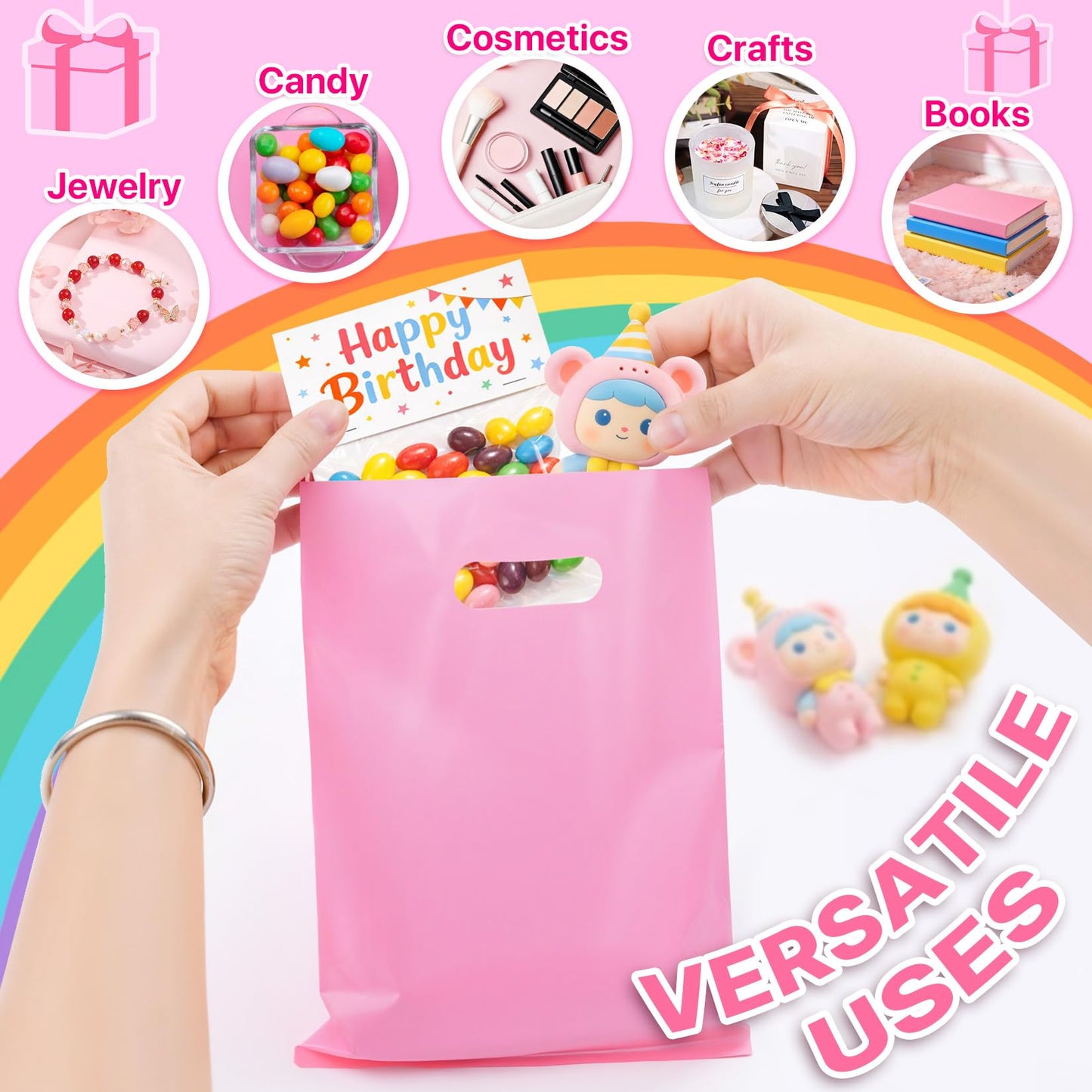 ANZNKU 50PCS Colorful Party Favor Gift Bags 8x11, Plastic Goodie Bags Bulk