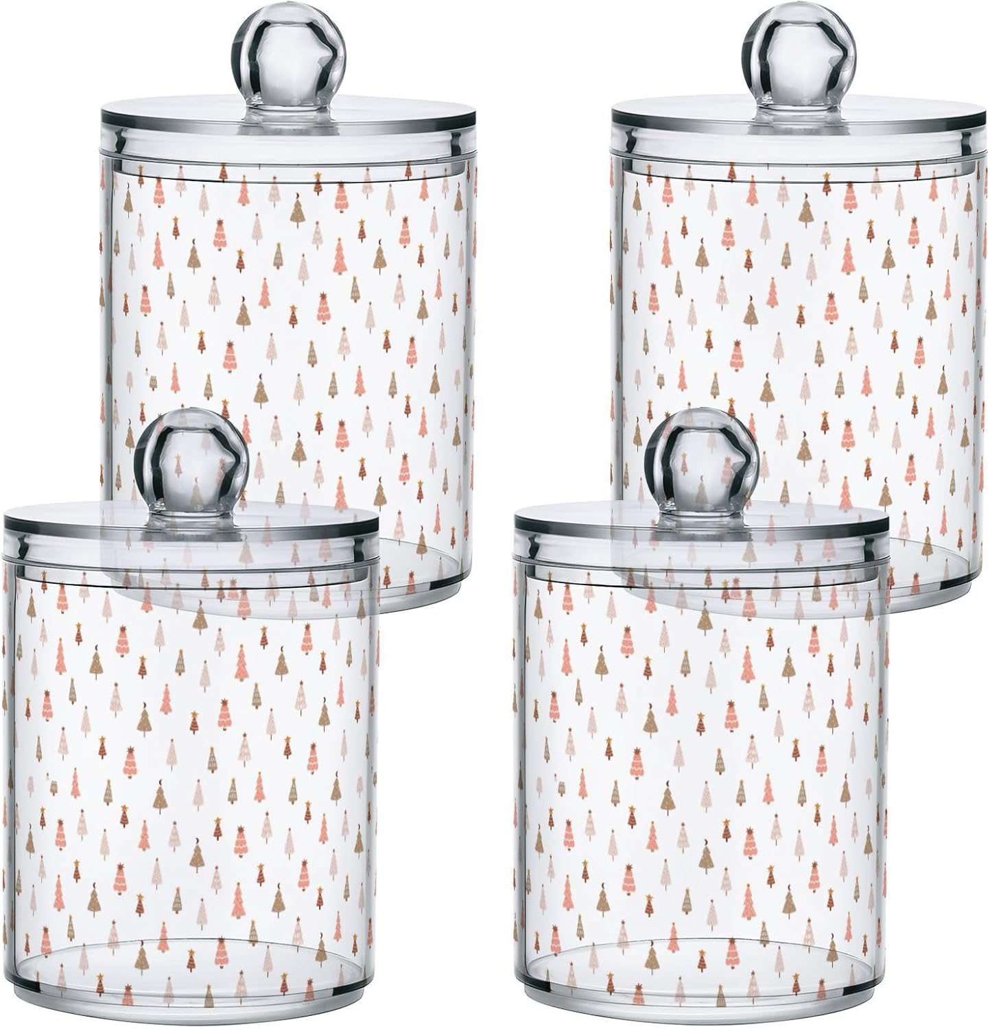 Gredecor 2 Pack Qtip Holder Clear Pastel Christmas Tree Pink Forest Apothecary Jars with Lids Acrylic Christmas Winter Bathroom Jars Vanity Canister Storage Organizer for Cotton Ball,Swabs,Pads,Floss