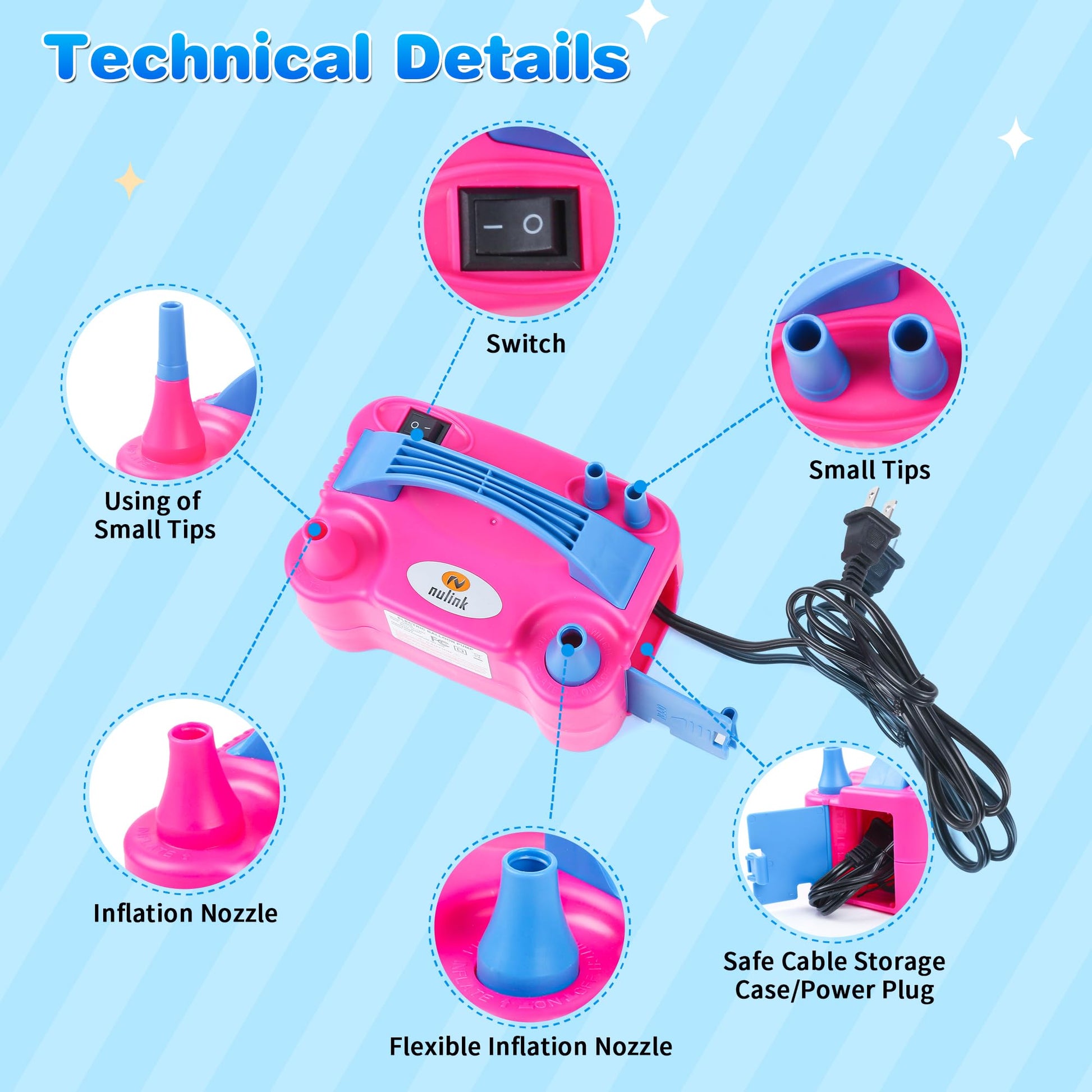 NuLink Electric Portable Dual Nozzle Balloon Blower Pump Inflation for Decoration, Party, Sport
