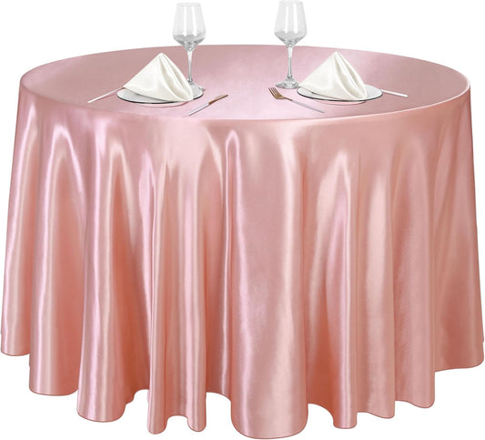 Ruisita 120 Inches Round Satin Tablecloths Rose Gold Overlay Round Satin Table Cover Bright Silk Tablecloth Smooth Fabric Tablecloth for Wedding Banquet Table Decoration
