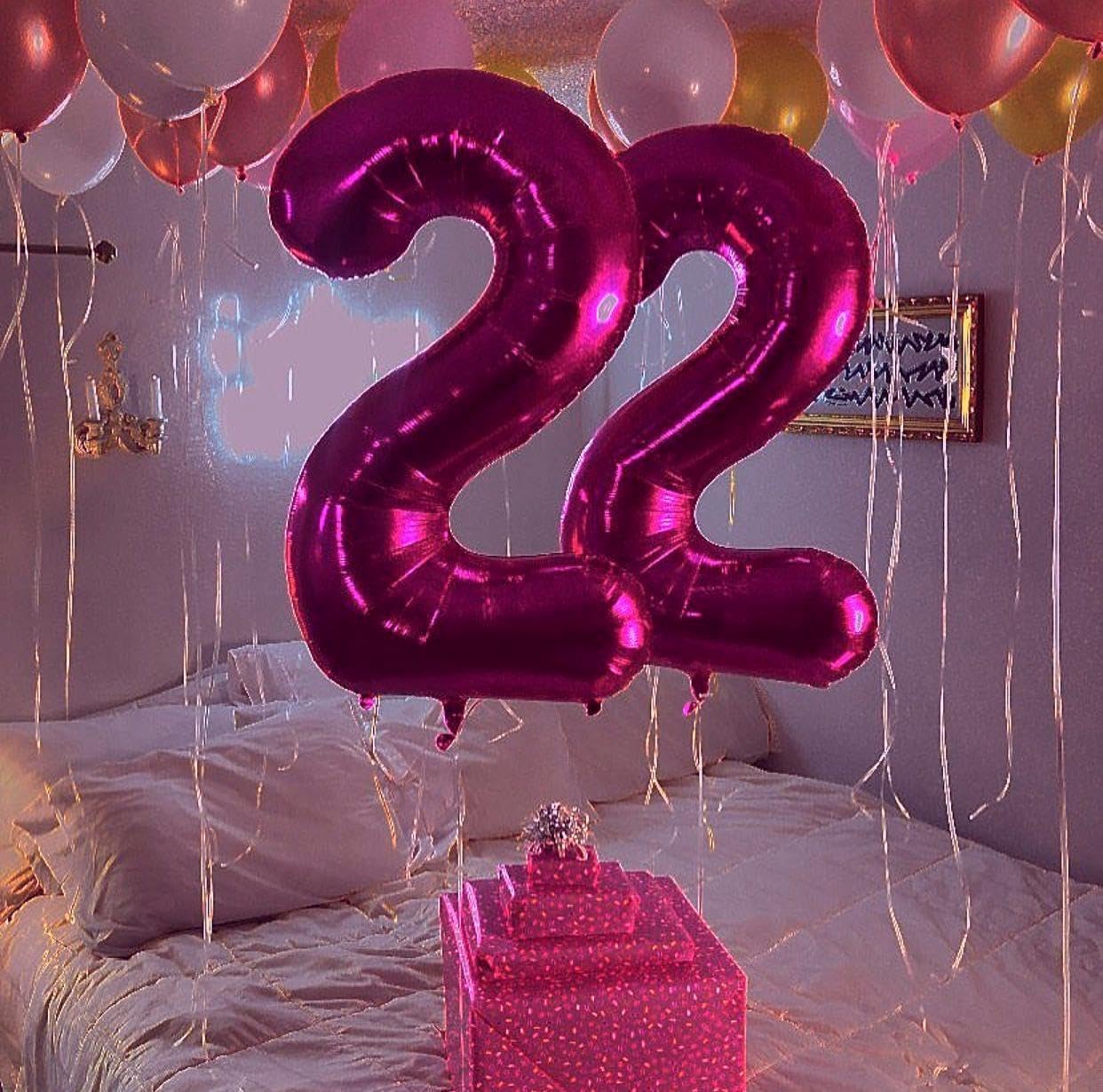 Rosy Purple 40 Inch Big Number Balloon Birthday Decoration, Number 2 Helium Balloon 12 20 22 23 24 26 2026 New Years Celebration, Boy Girl Baby Anniversary Party Graduations Supplies Decorations