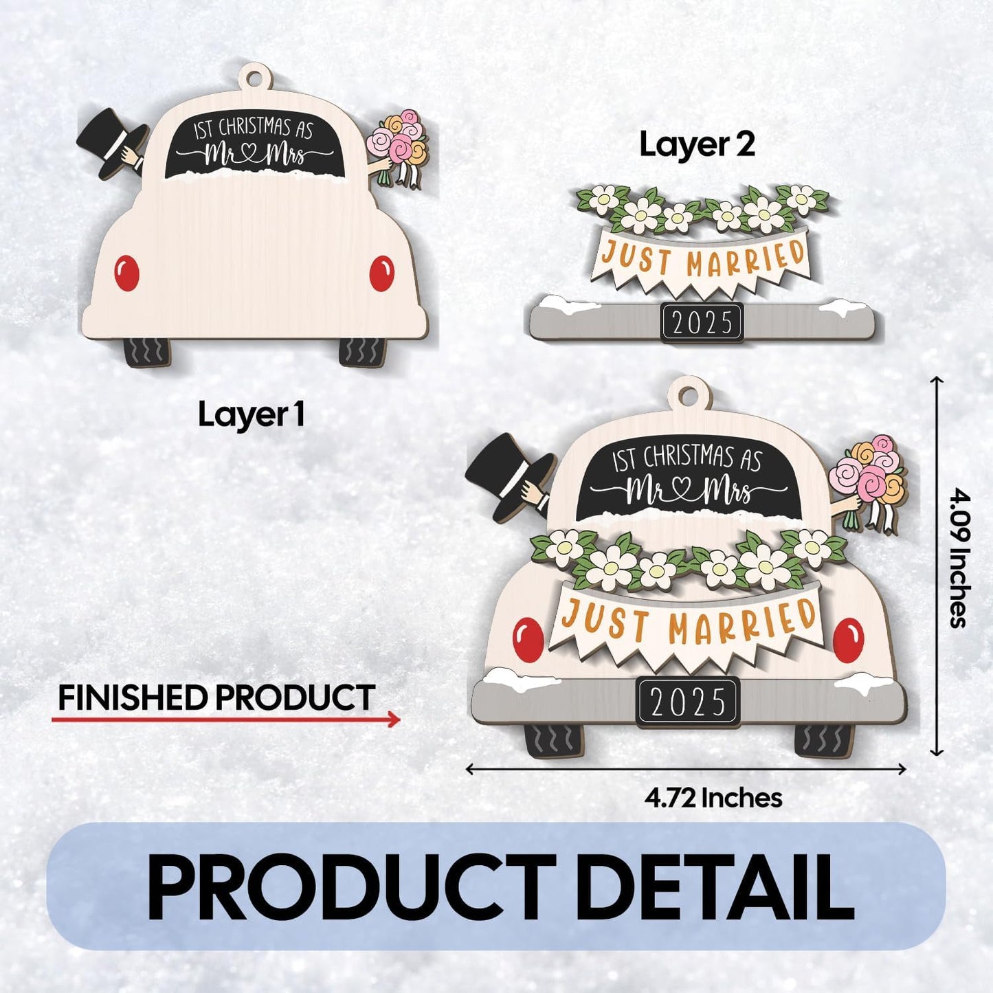 NewEleven Mr and Mrs Gifts - Wedding Gifts for Couples 2025, Just Married, Newlywed Keepsake - Wedding Ornament, Meaningful Gift from Friend, Family - Christmas Ornament