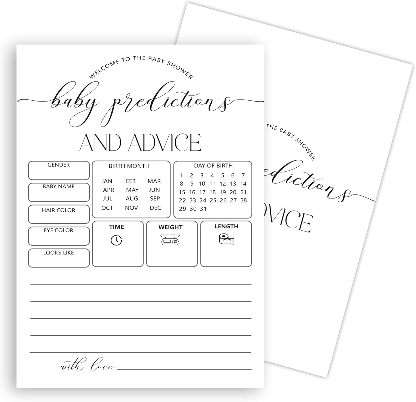 Advice For New Parents Baby Shower, Baby Predictions & Advice Cards For Baby Shower Games Activities, Wishes for Baby, 25 Double-Sided Thick Cards – Minimalist A03