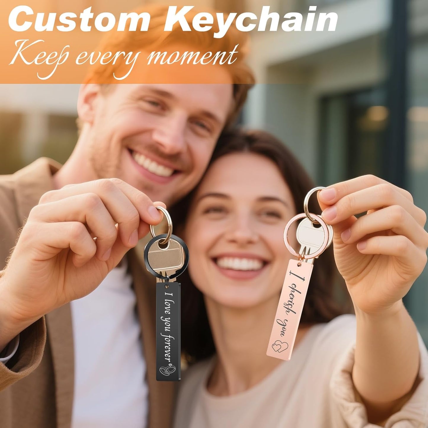 Custom Keychain with Picture, Personalized Photo Keychain with LOGO Text, Customized Gifts for Boyfriend Couple