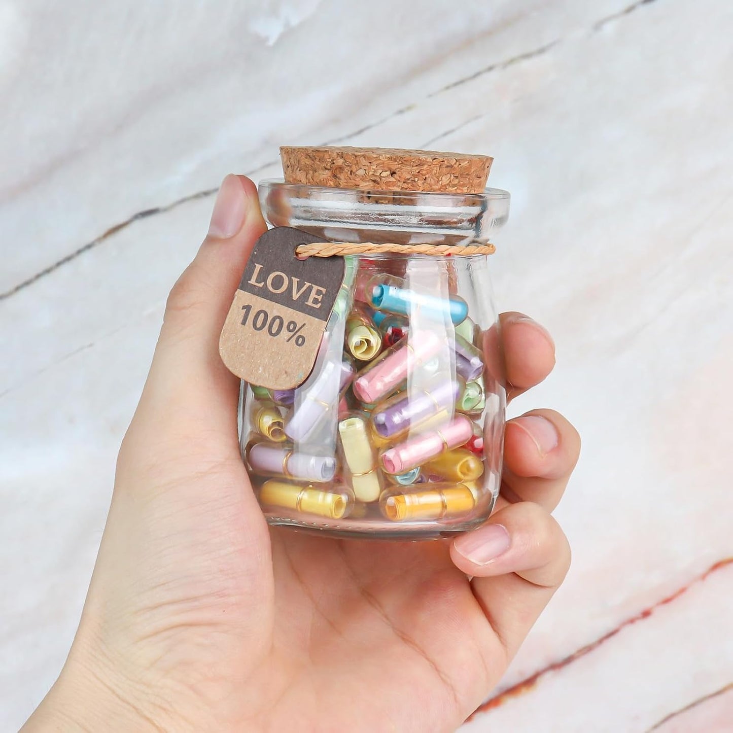 Capsule Letters Message in a Glass Bottle，Message Pills Love Letter Gift for Boyfriend Girlfriend Wife Friend Birthday Christmas Anniversary Valentine Day. (55PCS in a Bottle)