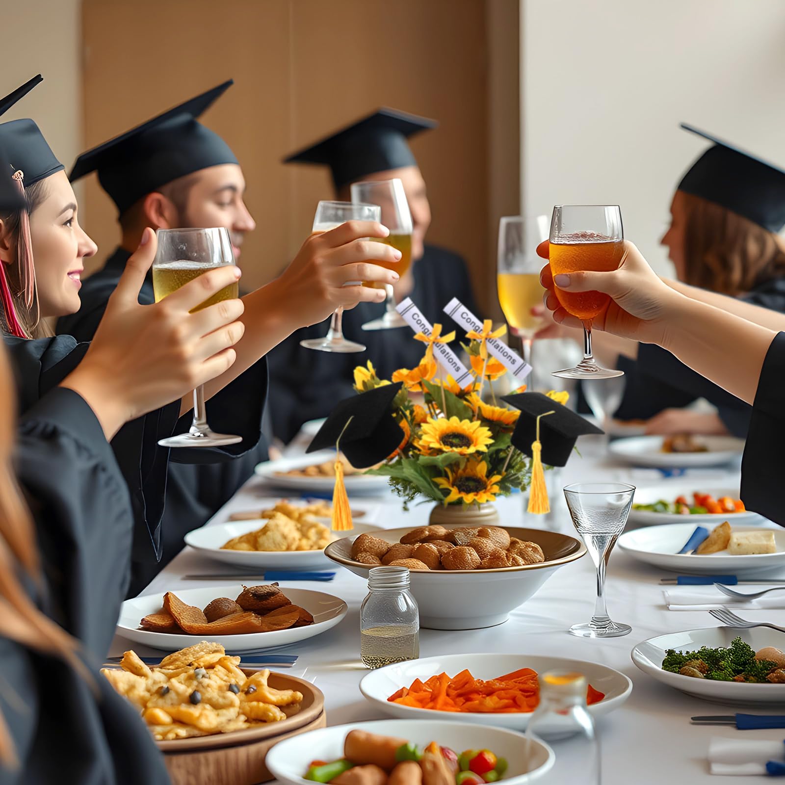 Breling Graduation Centerpiece Felt Cap Sticks,Black and Gold,12 Pcs