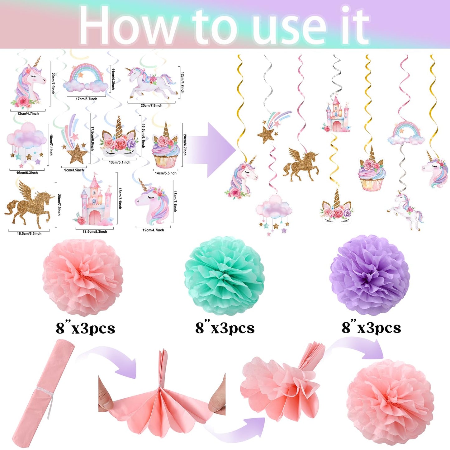 Unicorn Birthday Decorations, Happy Birthday Banner,Unicorn Party Decor