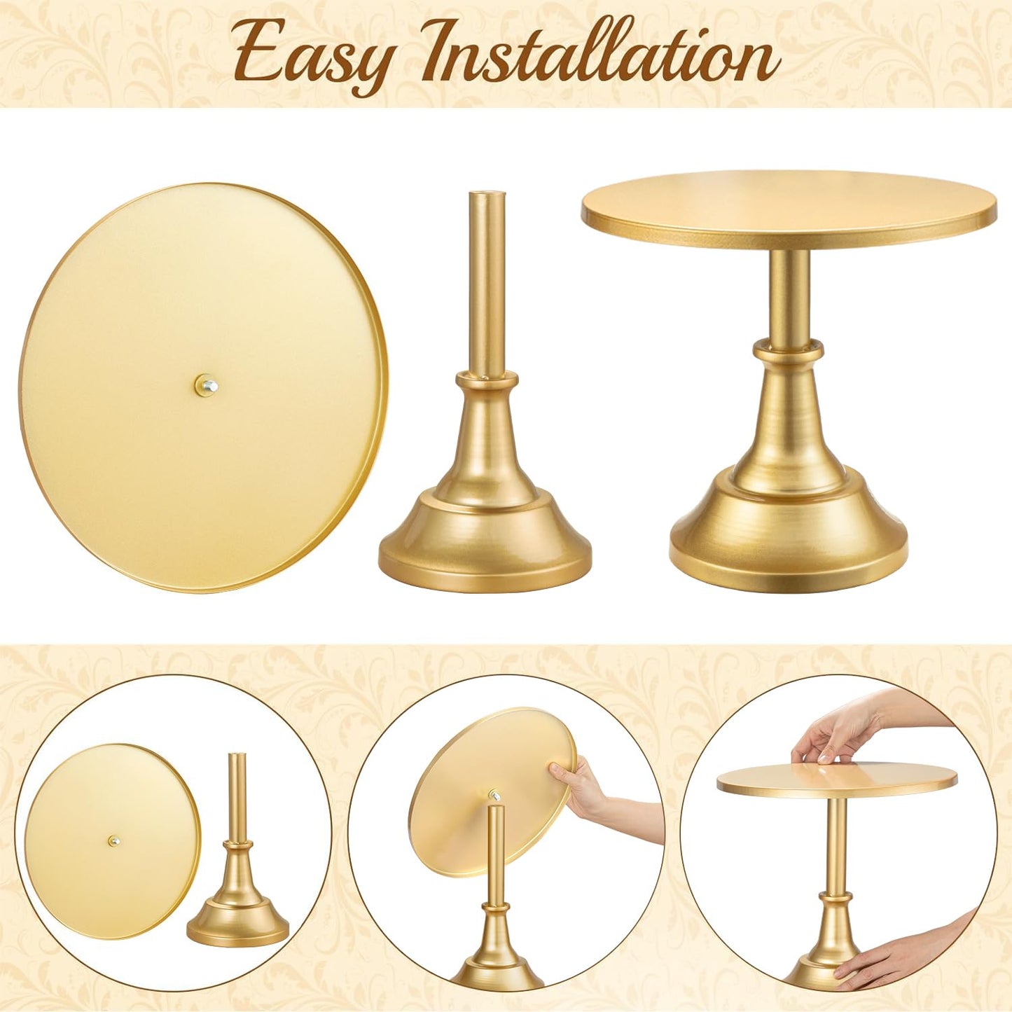 HBlife 3 PCS Gold Cake Stand Set (8"/10"/12" Cake Plate), Metal