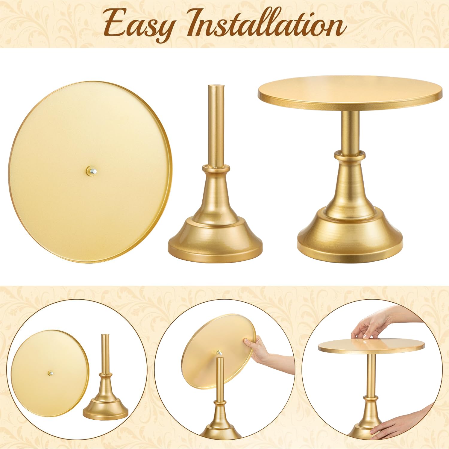 HBlife 3 PCS Gold Cake Stand Set (8"/10"/12" Cake Plate), Metal