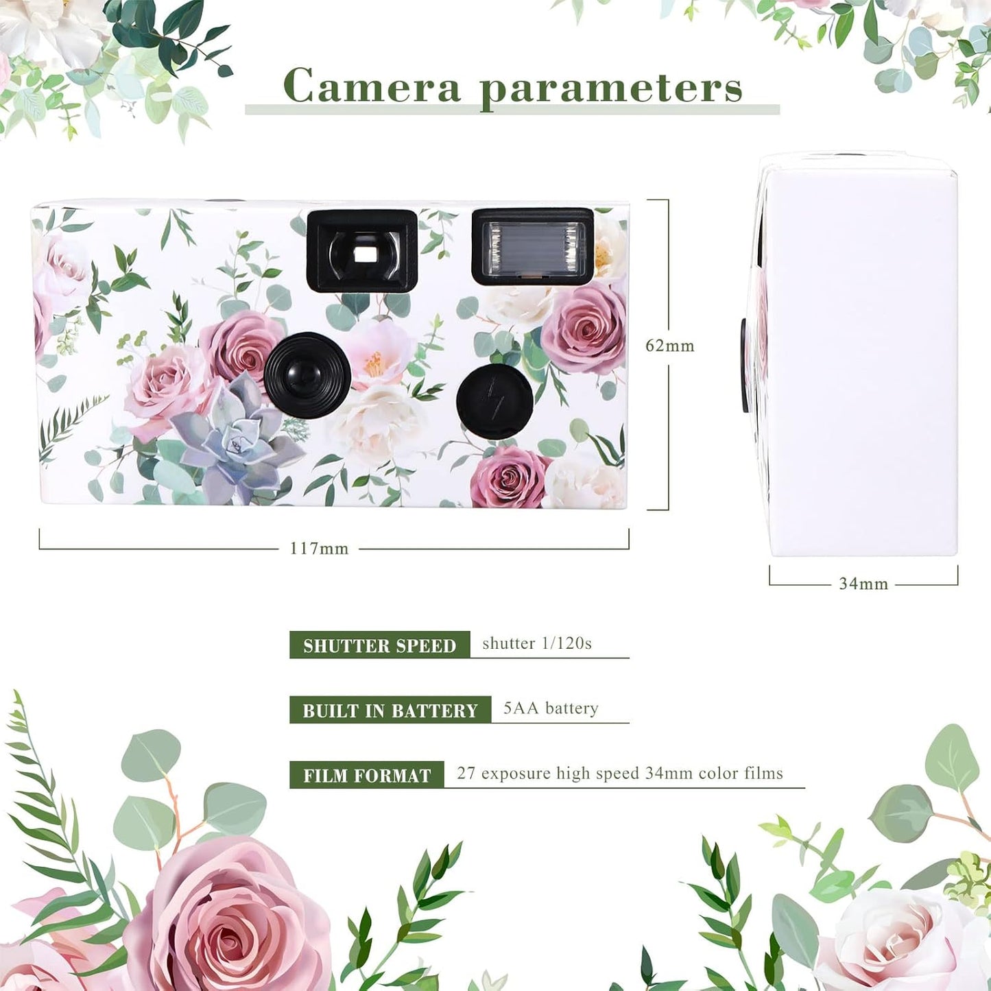 Zhengmy 4 Pack Disposable Camera for Wedding,34mm Single Use Camera with Flash One Time for Gathering Wedding Anniversary Travel Party Supply(Vibrant Style, Color Film)