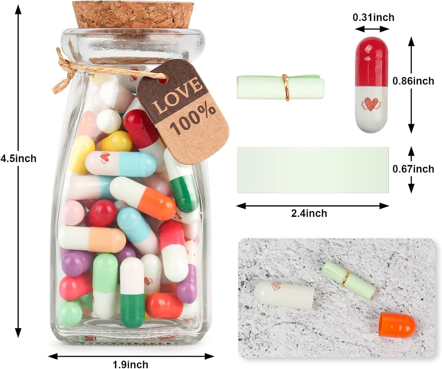 Valentines Day Gift for Boyfriend Girlfriend -Capsule Letters Message in a Glass Bottle for Birthday Anniversary Valentines Mothers Day Gifts (Style2-80pcs)