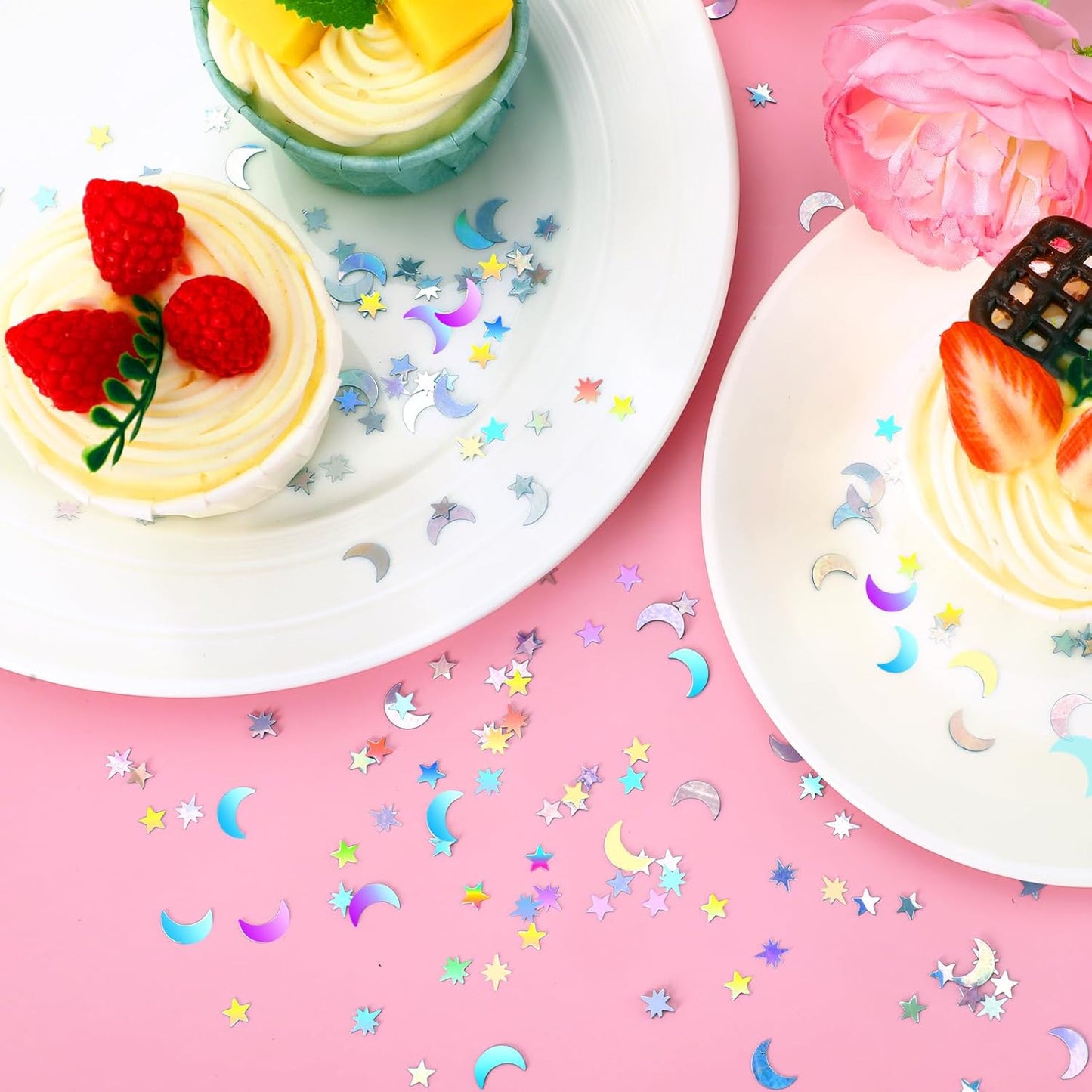 MARFOREVER Holographic Star Moon Confetti, Glitter Birthday Star Scatter Table Confetti Iridescent Sequins Sprinkles Metallic Foil Moon Stars for DIY Wedding Festival Party Decorations(10 mm, Silver)