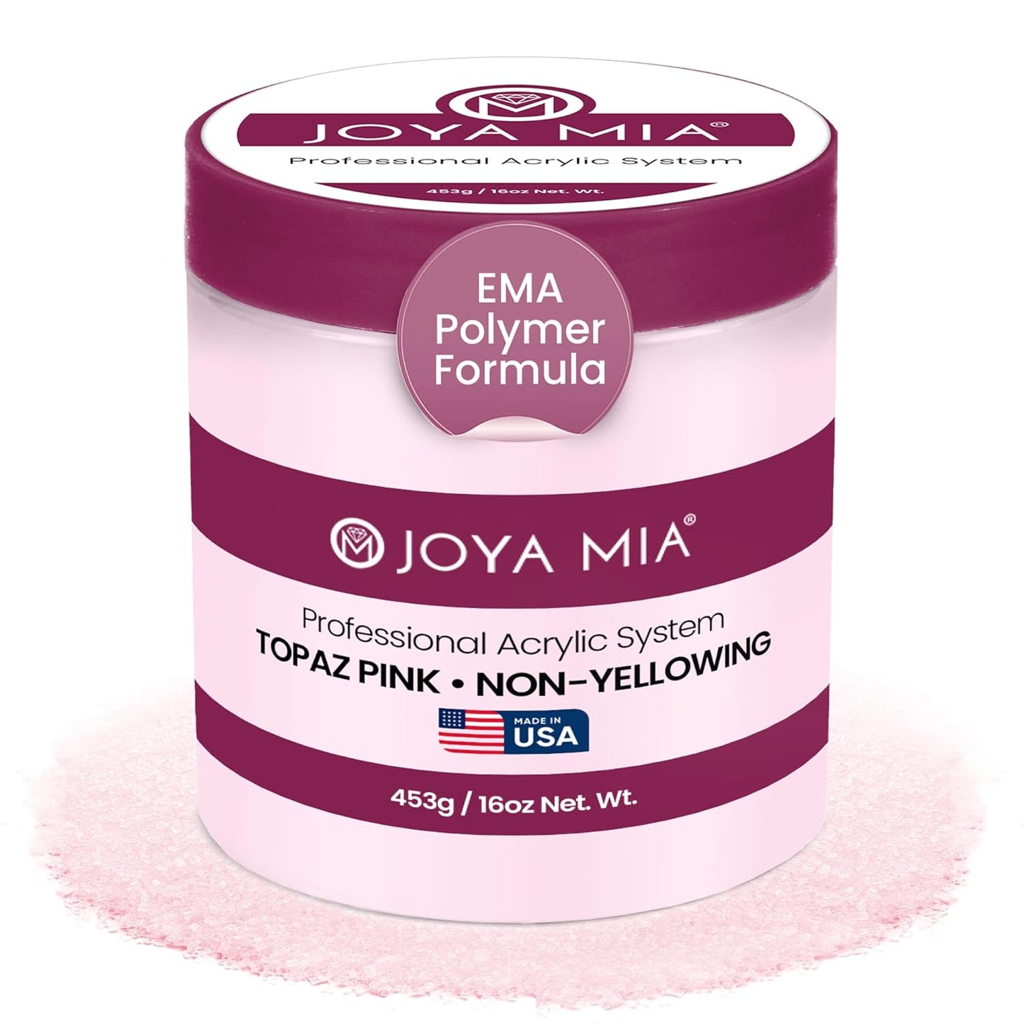 Joya Mia Acrylic Powder for Nails, MMA-Free, Super Adhesion Professional Powder for Flawless & Long-Lasting Nail Enhancements, Easy Application, Vibrant & Stunning Colors - Topaz Pink, 16 oz