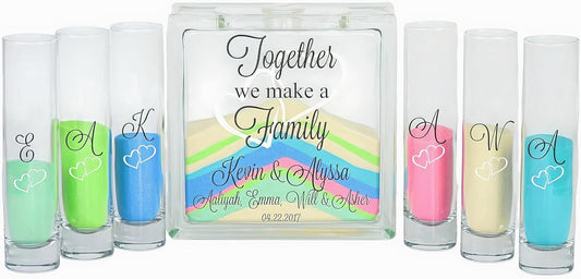 Glass Unity Sand Set for Weddings w LID, Sand, Ink Printed - Personalized Blended Family Wedding Sand Ceremony, Together We Make a Family, Unity Candle Alternative, Sand Wedding Ceremony Kit Blended