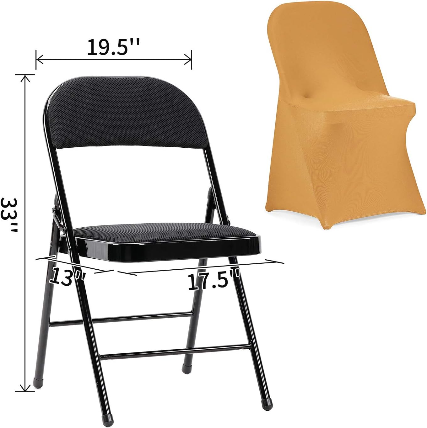 Peomeise Stretch Spandex Folding Chair Cover for Wedding Party Dining Banquet Event (Gold,12pcs)