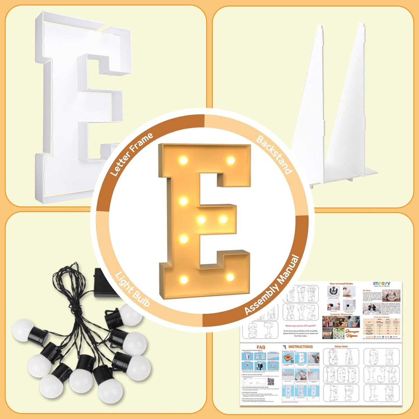 imprsv Marquee Light Up Letters, 3FT Marquee Letters for Birthday Baby Shower Wedding Decorations Light Up Letters for Engagement Party Decor, Large Marquee Letters for Party Decorations, Letter E