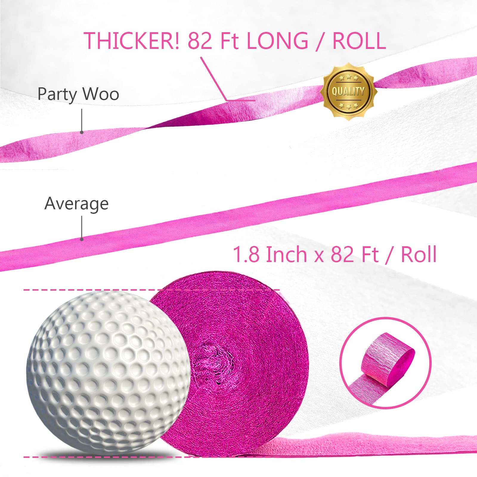 PartyWoo Hot Pink Crepe Paper Streamers 4 Rolls 328 FT Streamers