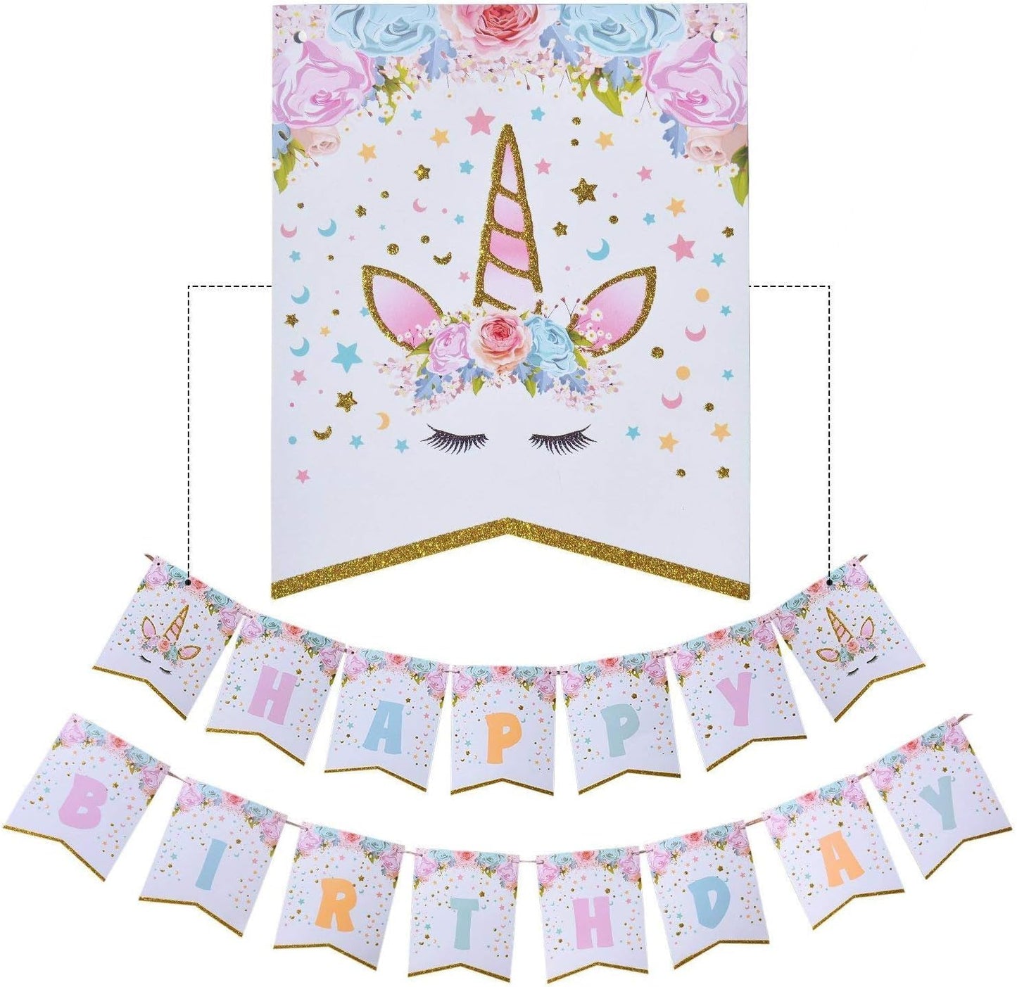 Kocici Unicorn Birthday Decorations, Rainbow Unicorn Party Supplies with Banner and Hanging Swirls