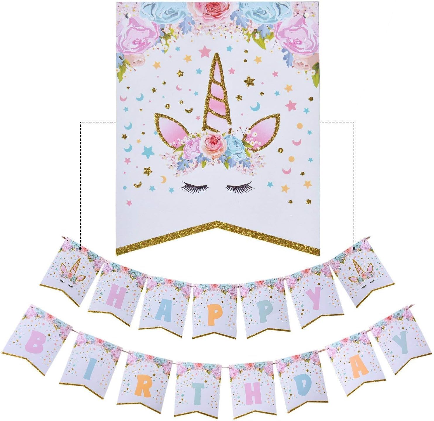 Kocici Unicorn Birthday Decorations, Rainbow Unicorn Party Supplies with Banner and Hanging Swirls