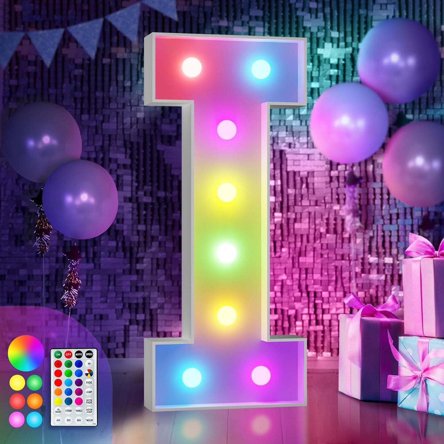 imprsv 3FT Colorful Marquee Light Up Letters I, 18 Colors Large Light up Letters Alphabet Sign with Remote, Big Marry Me Sign, Birthday Party Decorations Baby Shower Anniversary Wedding Decoration