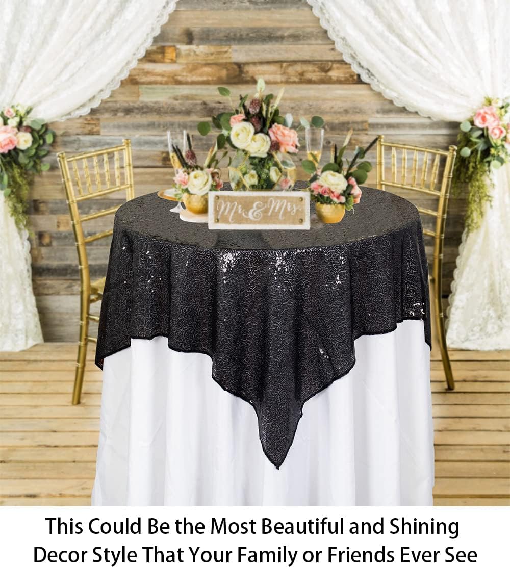 ShinyBeauty Sequin Tablecloth Table Linen Table Cover Table Overlays for Wedding Party Decor Backdrops -1122S (36x36, Black)
