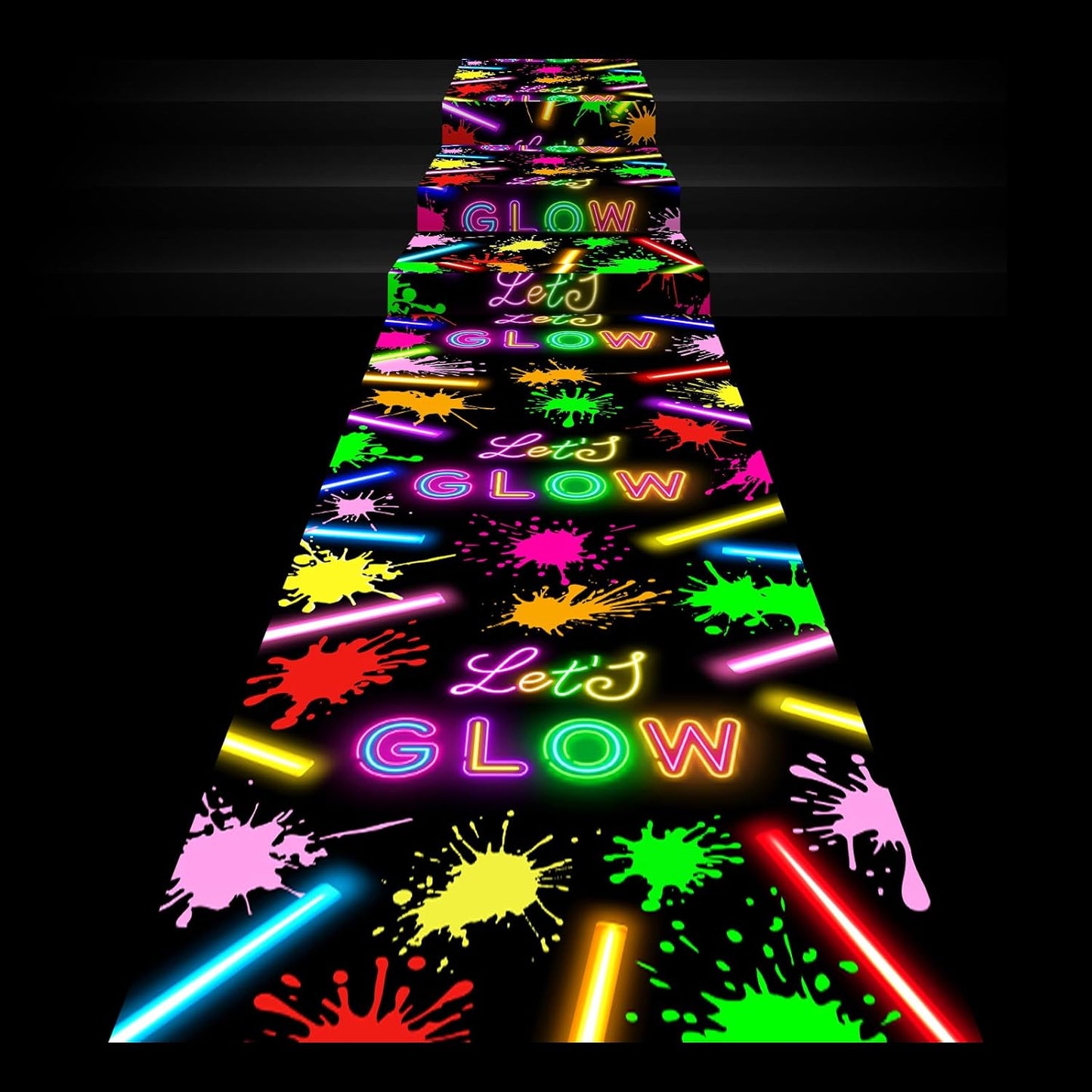 Haull 118 x 39 Inch Neon Light up Dance Floor Glow in The Dark Runner UV Reactive Blacklight Floor Aisle Runner Decor Wall Props for 80s 90s Neon Birthday Party Decorations(Let's Glow)