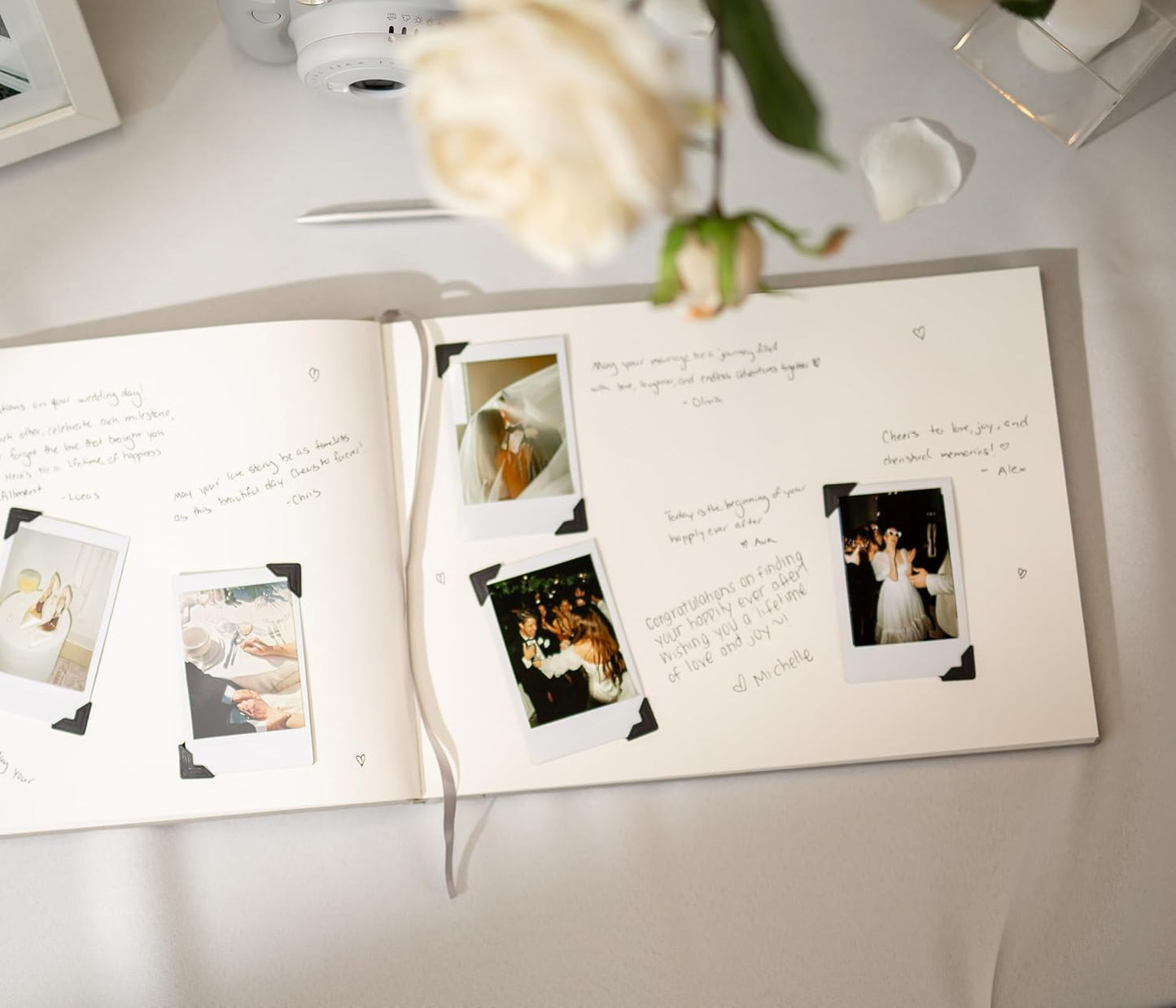MUUJEE Personalized Guestbook in Old Rose - Premium Custom Modern Guest Book for Wedding Reception, Birthday Party or Events w/Bookmark Blank Pages for Signing 11.5 x 8.5 inches