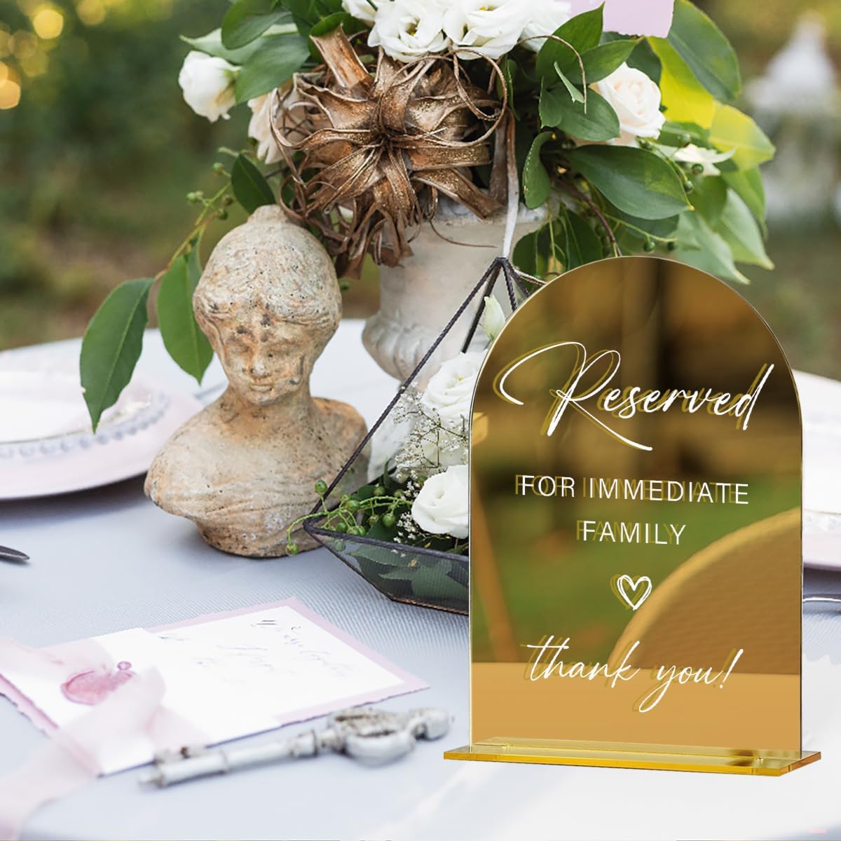 Acrylic Wedding Sign, Bridal Shower Decorations, Reserved for Immediate Family Sign for Ceremony, Modern Font Table Signs, Gold Mirror Arched Acrylic Tabletop Signs for Wedding Reception