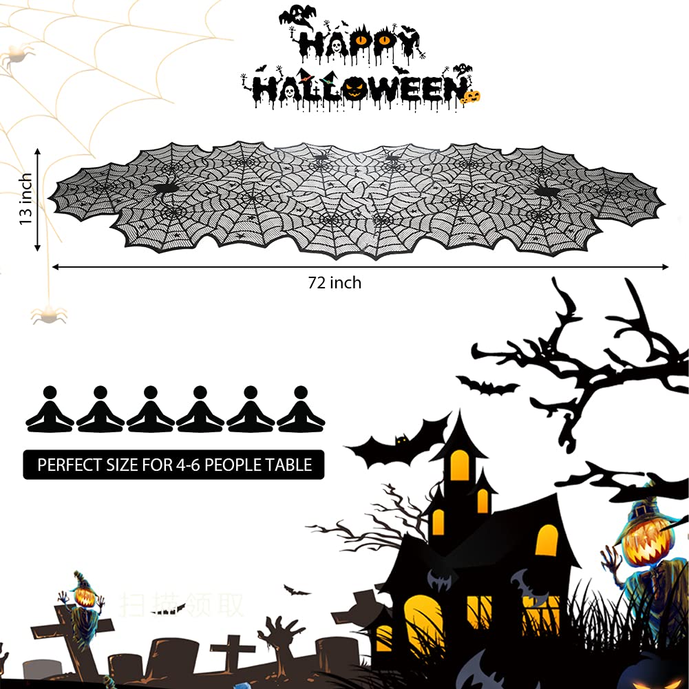 Halloween Table Runner, Black Lace Spider Web Table Runners for Halloween Decor/Party Dinner Table