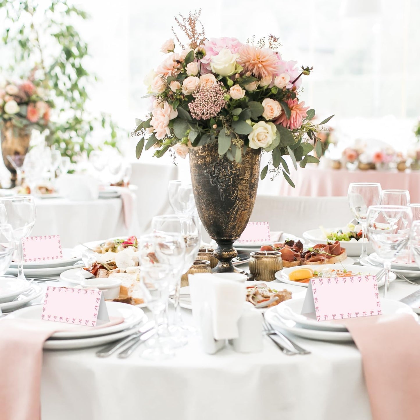 25 Bow Place Cards for Table Seating, Pink Wedding Name Place Card, Tent Cards for Birthday Bridal Shower Baby Shower Reception Dinner Party Decorations -A21