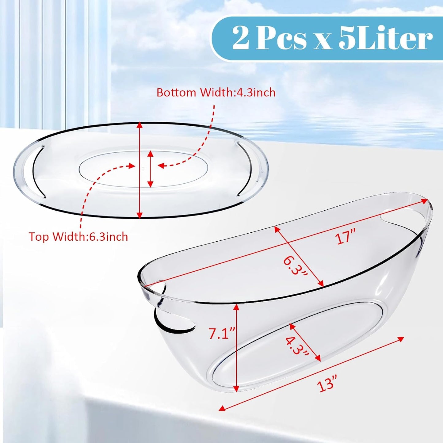 Ice Buckets for Parties, Ice Bucket 2 Pcs Acrylic Champagne Beverage with 2 Ice Bucket Scoop for Champagne Beer Sparkling Wine Cocktails 5L (Clear)