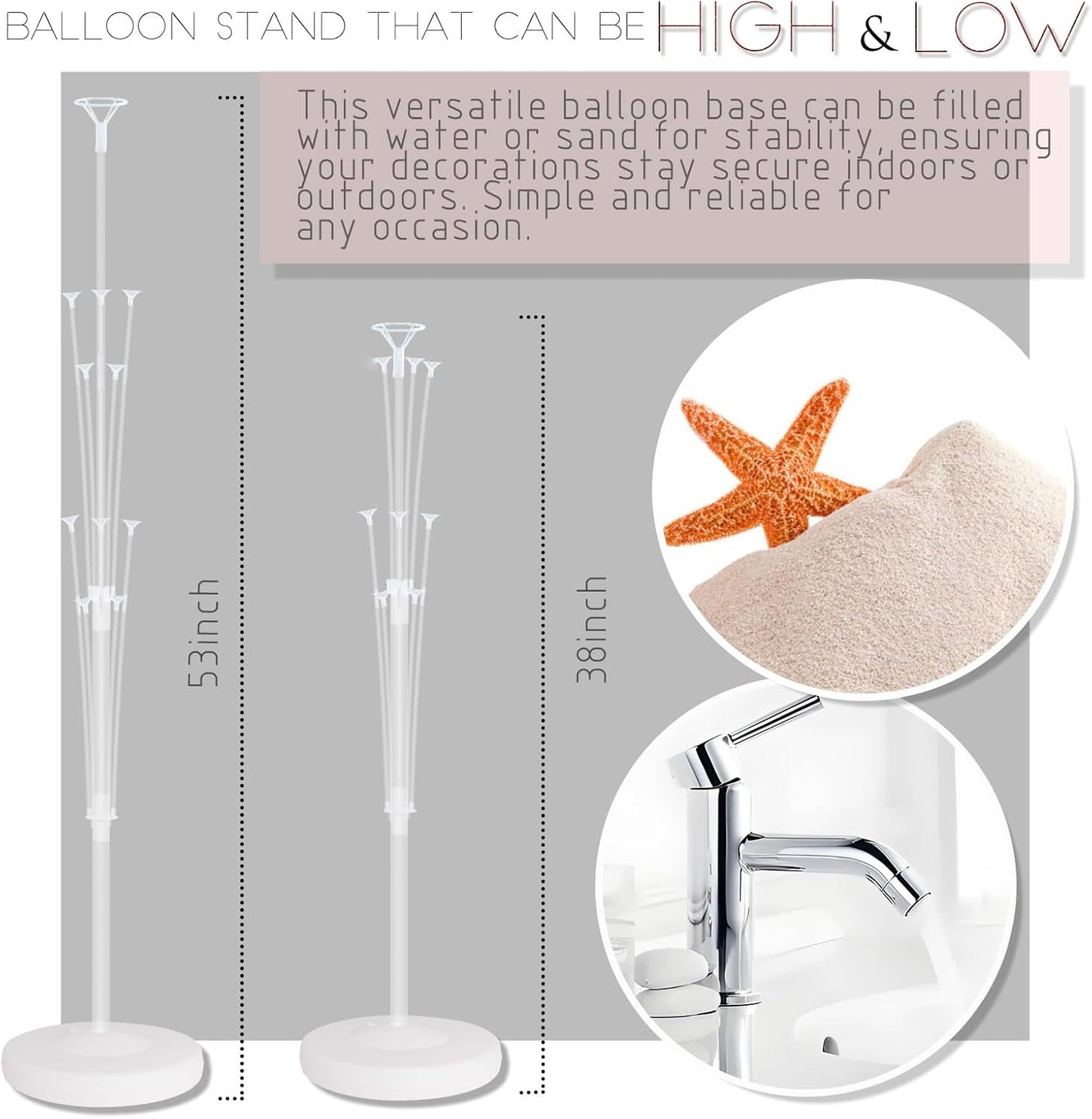 Balloon Stand Kit for Floor Set of 2,Pink Pearl Metallic Balloon Arch Column,Balloon Tower with Bases for Floor,Table Backdrop Decoration for Princess Party Wedding Baby Shower Birthday Graduation