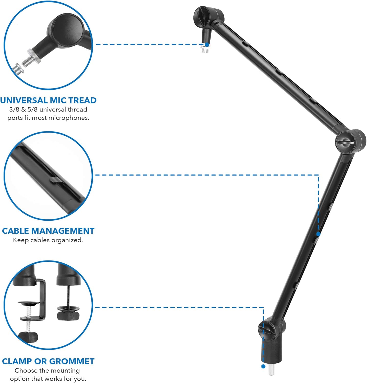 MOUNT-IT! Adjustable Microphone Boom Arm [3/8?™â€?to 5/8?™â€?Screw Adapter] Suspension Scissor Mic Stand, Desk Mount For Blue Snowball, Yeti, & Other Studio and Gaming Microphones (With Cable Management)
