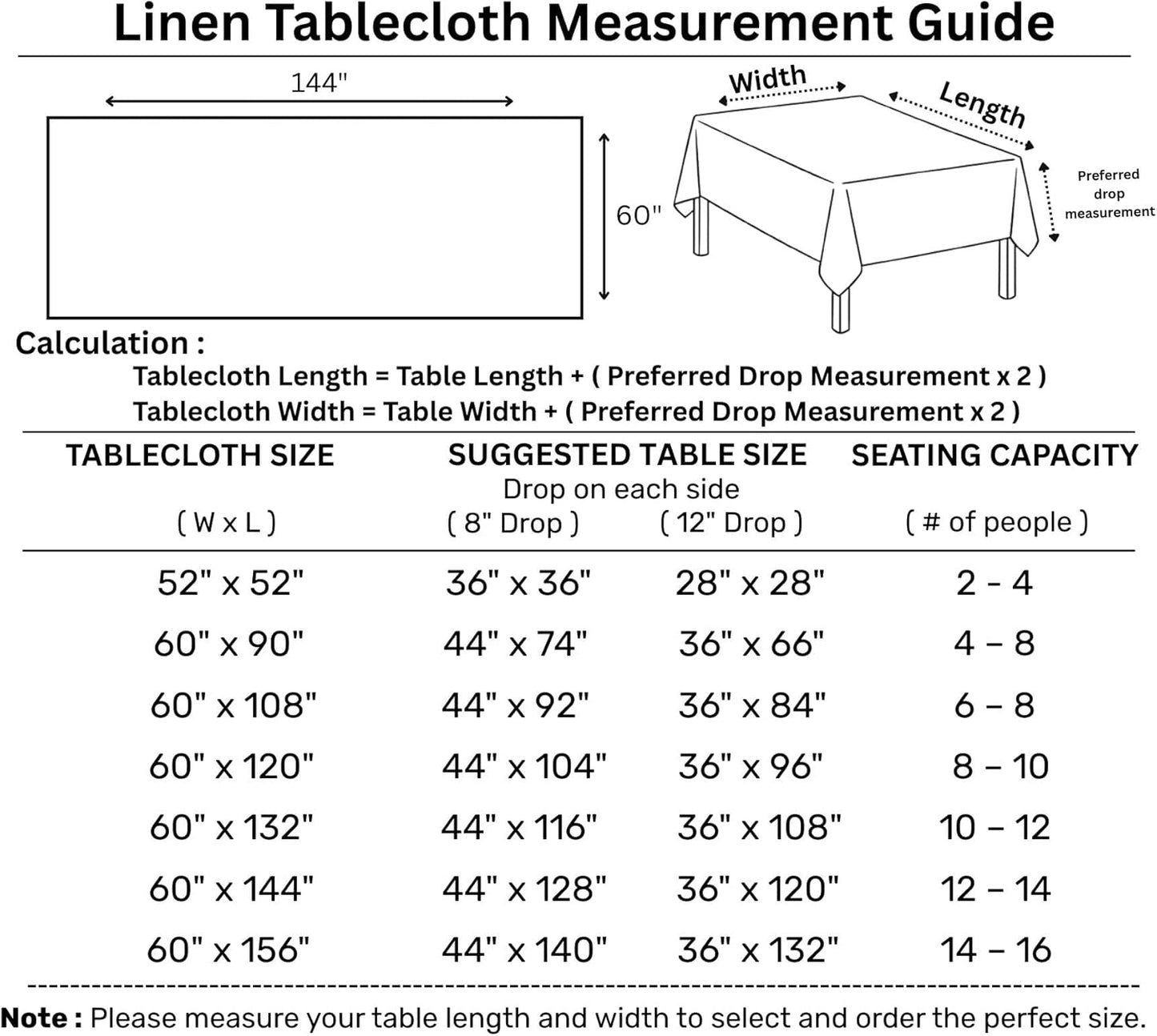 Solino Home Black Linen Tablecloth 60 x 144 Inch - Classic Hemstitch, 100% Pure Linen Rectangular Tablecloth - Machine Washable Table Cloth for Halloween